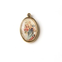 Medaglia ovale dorata di San Cristoforo