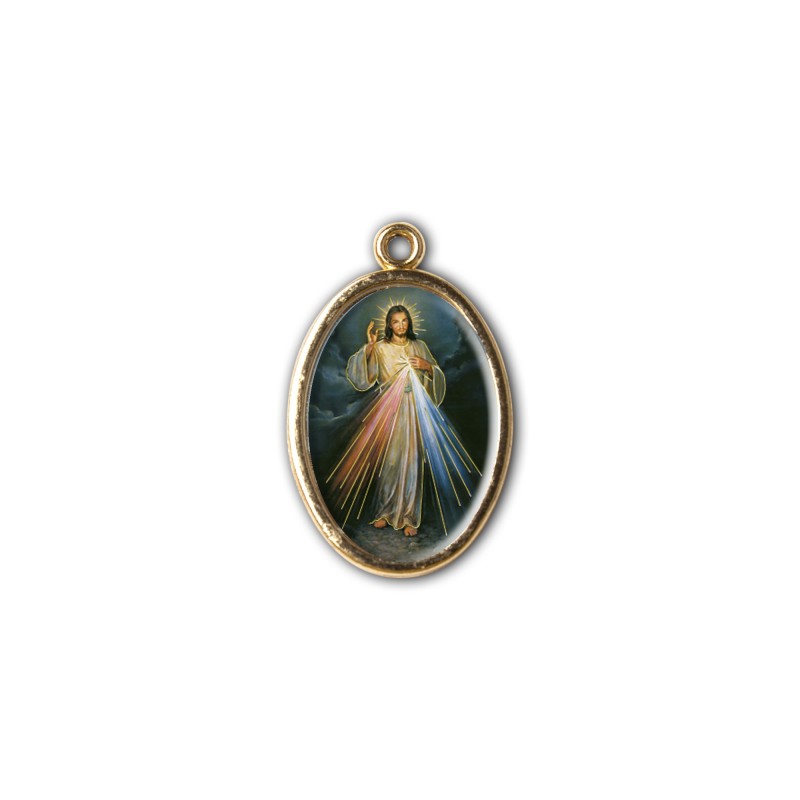 Medaglia ovale dorata double-face del Gesù Misericordioso e di San Faustina Medaglia ovale dorata double-face del Gesù Misericordioso e di San Faustina