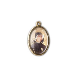 Medaglia ovale dorata double-face del Gesù Misericordioso e di San Faustina
