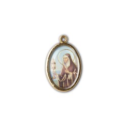 Medaglia ovale dorata double-face di San Francesco e Santa Chiara