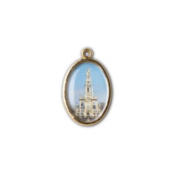 Medaglia ovale dorata double-face della Madonna di Fatima e del Santuario