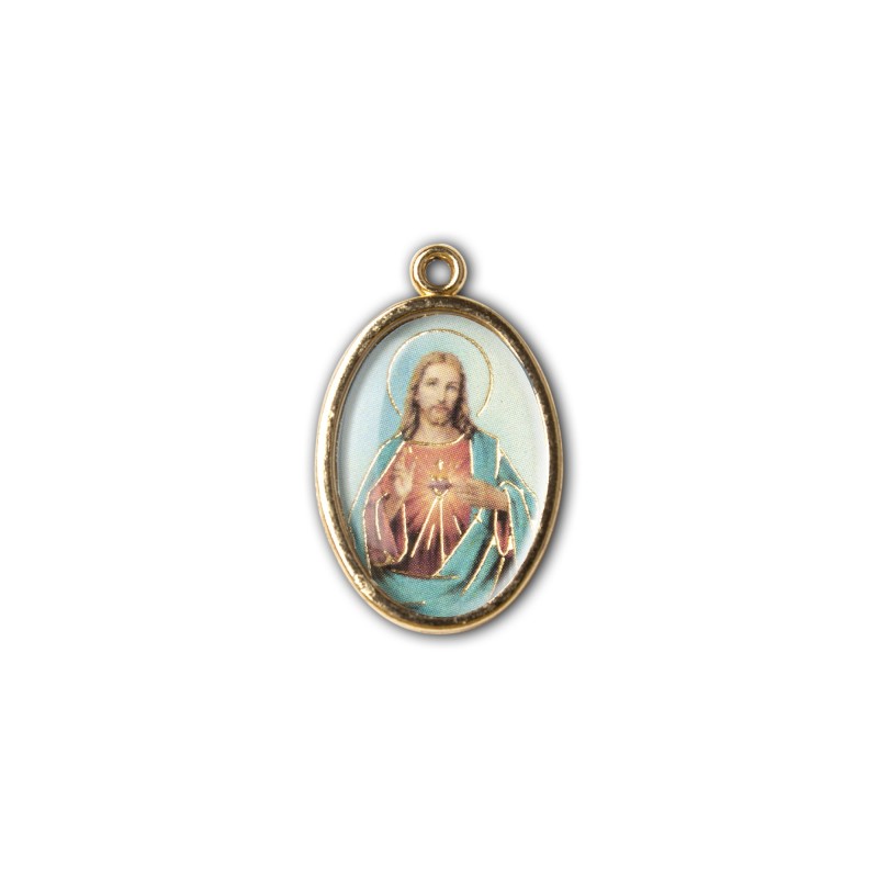 Medaglia ovale dorata double-face del Sacro Cuore di Gesù e della Madonna del Carmelo Medaglia ovale dorata double-face del Sacro Cuore di Gesù e della Madonna del Carmelo