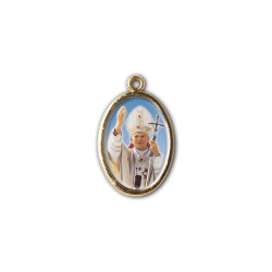 Medaglia ovale dorata double-face della Madonna di Czestochowa e di Papa Giovanni Paolo II