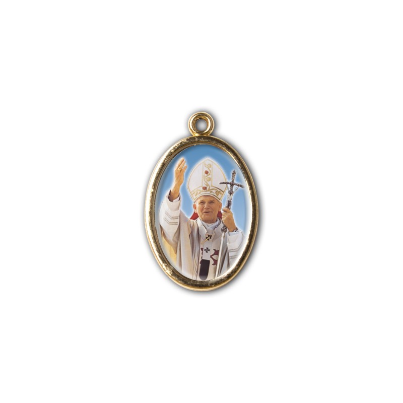 Medaglia ovale dorata double-face della Madonna di Czestochowa e di Papa Giovanni Paolo II Medaglia ovale dorata double-face della Madonna di Czestochowa e di Papa Giovanni Paolo II