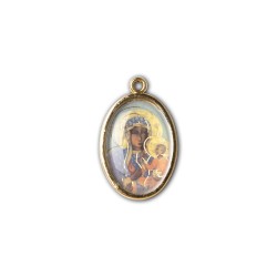 Medaglia ovale dorata double-face della Madonna di Czestochowa e di Papa Giovanni Paolo II