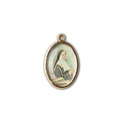 Medaglia ovale dorata double-face della Madonna di Lourdes e Bernadette