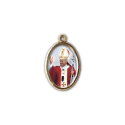 Medaglia ovale dorata double-face di Papa Giovanni Paolo II e della Basilica di San Pietro