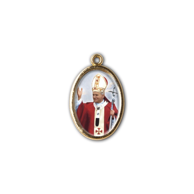 Medaglia ovale dorata double-face di Papa Giovanni Paolo II e della Basilica di San Pietro Medaglia ovale dorata double-face di Papa Giovanni Paolo II e della Basilica di San Pietro