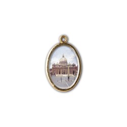 Medaglia ovale dorata double-face di Papa Giovanni Paolo II e della Basilica di San Pietro