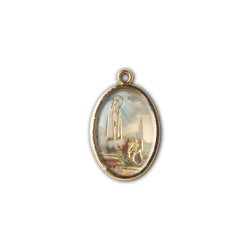 Medaglia ovale dorata double-face della Madonna di Fatima e del Santuario