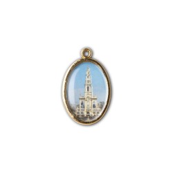 Medaglia ovale dorata double-face della Madonna di Fatima e del Santuario