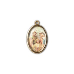 Medaglia ovale dorata double-face della Sacra Famiglia e di Sant'Anna