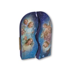Polittico devozionale in legno della Sacra Famiglia con bue e asinello