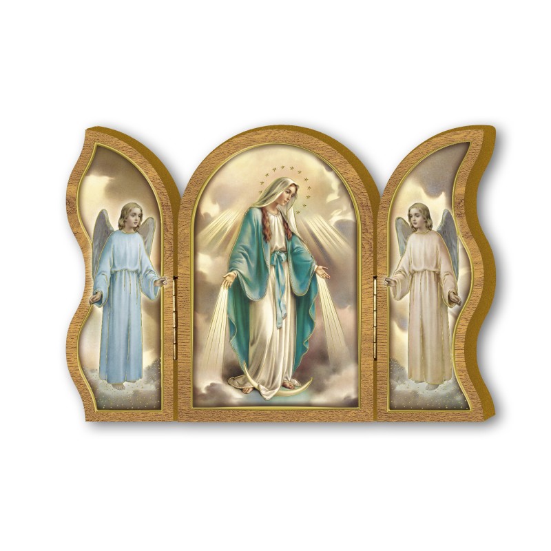 Trittico devozionale in legno della Madonna Miracolosa Trittico devozionale in legno della Madonna Miracolosa