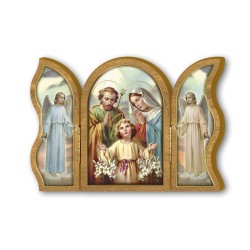 Trittico devozionale in legno della Sacra Famiglia