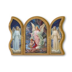 Trittico devozionale in legno dell'Angelo sul ponte