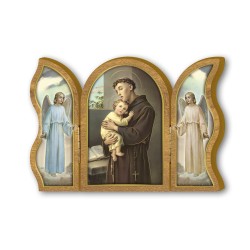 Trittico devozionale in legno di Sant'Antonio