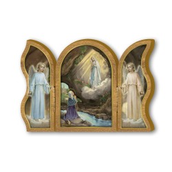 Trittico devozionale in legno della Madonna di Lourdes