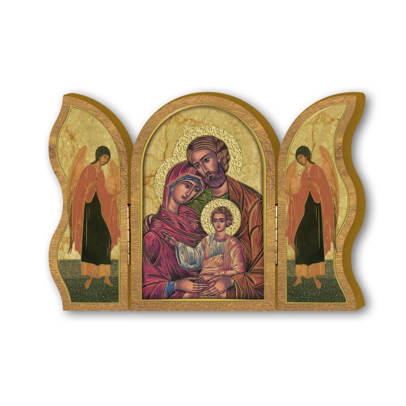 Trittico devozionale in legno della Sacra Famiglia Trittico devozionale in legno della Sacra Famiglia