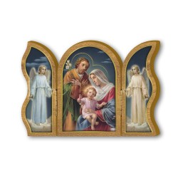 Trittico devozionale in legno della Sacra Famiglia