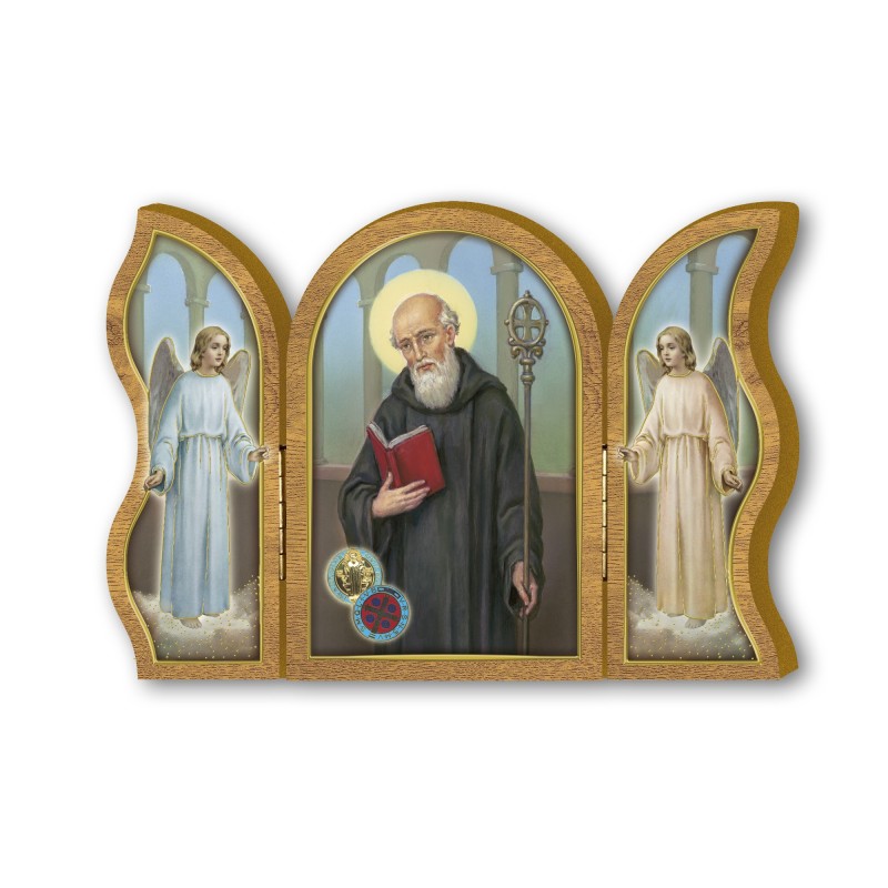 Trittico devozionale in legno di San Benedetto Trittico devozionale in legno di San Benedetto