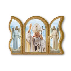 Trittico devozionale in legno di Papa Giovanni Paolo II