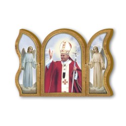 Trittico devozionale in legno di Papa Giovanni Paolo II
