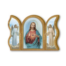 Trittico devozionale in legno del Sacro Cuore di Gesù