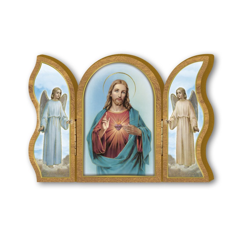 Trittico devozionale in legno del Sacro Cuore di Gesù Trittico devozionale in legno del Sacro Cuore di Gesù
