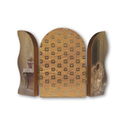Trittico devozionale in legno del Sacro Cuore di Gesù