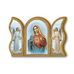 Trittico devozionale in legno del Cuore Immacolato di Maria