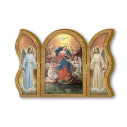 Trittico devozionale in legno della Maria che scioglie i nodi