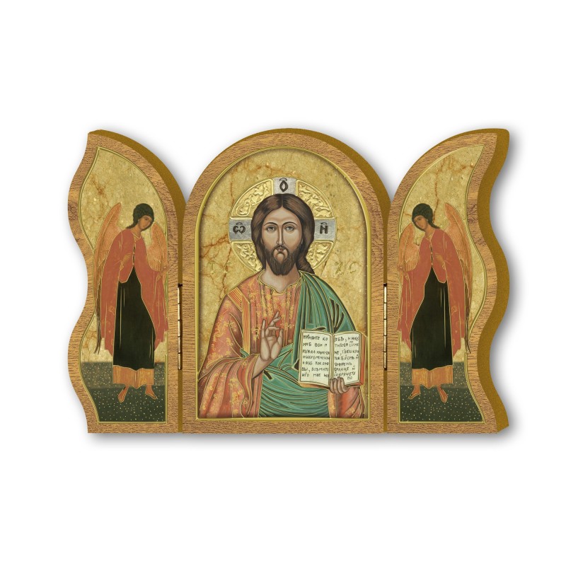 Trittico devozionale in legno di Gesù Maestro Trittico devozionale in legno di Gesù Maestro