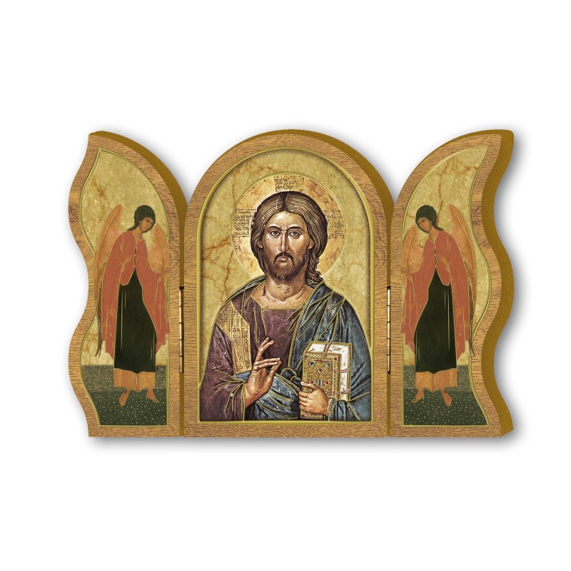 Trittico devozionale in legno di Gesù Maestro Trittico devozionale in legno di Gesù Maestro