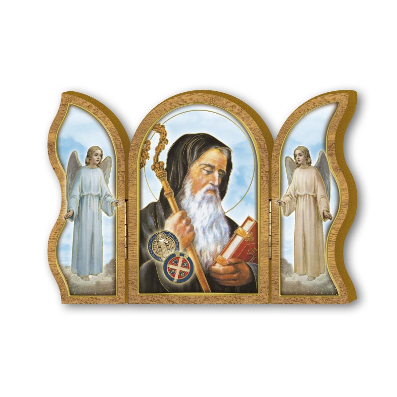Trittico devozionale in legno di San Benedetto Trittico devozionale in legno di San Benedetto