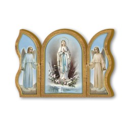 Trittico devozionale in legno della Madonna di Lourdes
