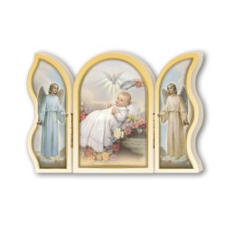Trittico devozionale in legno di Battesimo