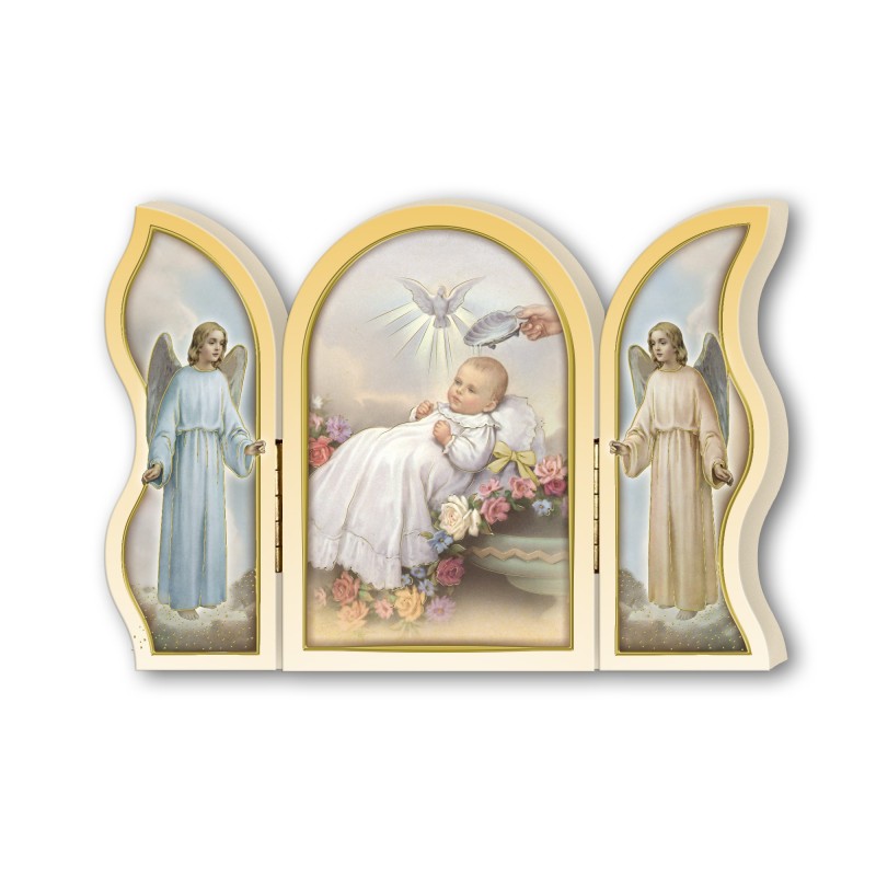 Trittico devozionale in legno di Battesimo Trittico devozionale in legno di Battesimo