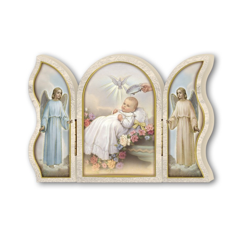 Trittico devozionale in legno di Battesimo Trittico devozionale in legno di Battesimo