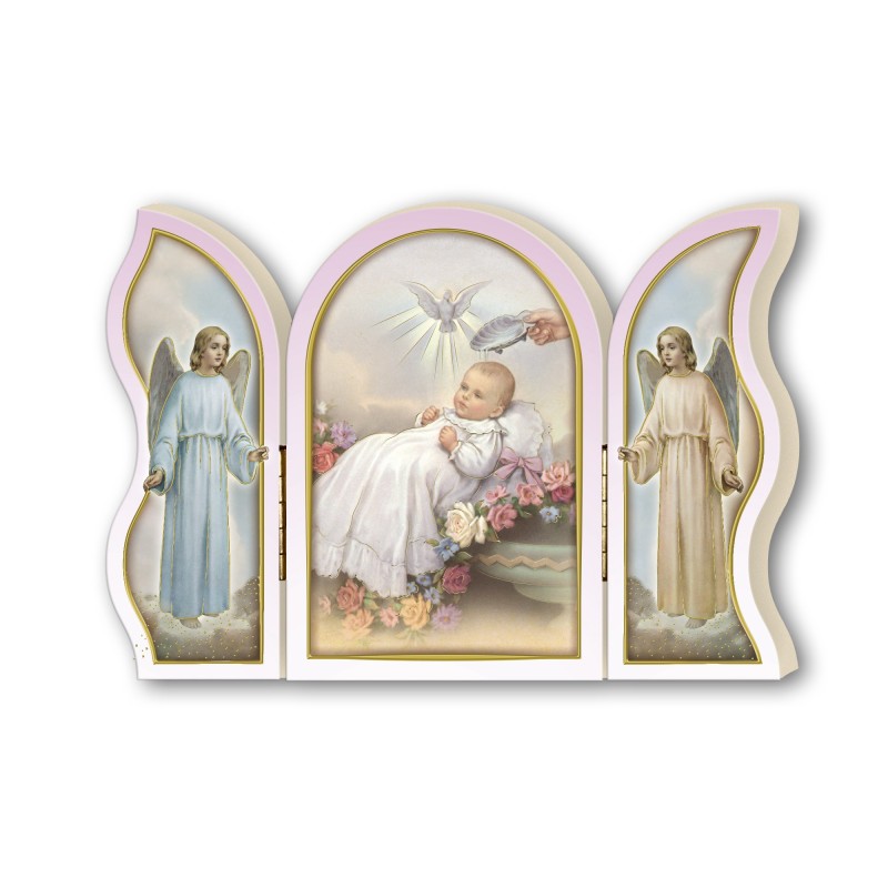Trittico devozionale in legno di Battesimo Trittico devozionale in legno di Battesimo