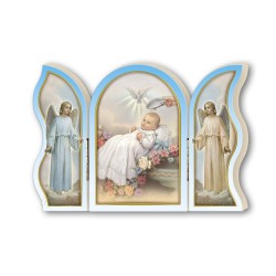 Trittico devozionale in legno di Battesimo
