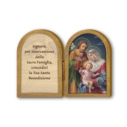 Dittico in legno della Sacra Famiglia con preghiera