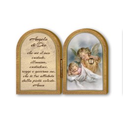 Dittico in legno dell'Angelo con lanterna con preghiera