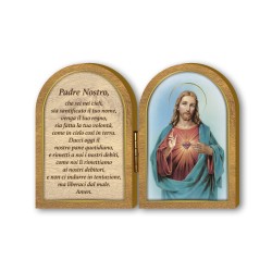 Dittico in legno del Sacro Cuore di Gesù con preghiera