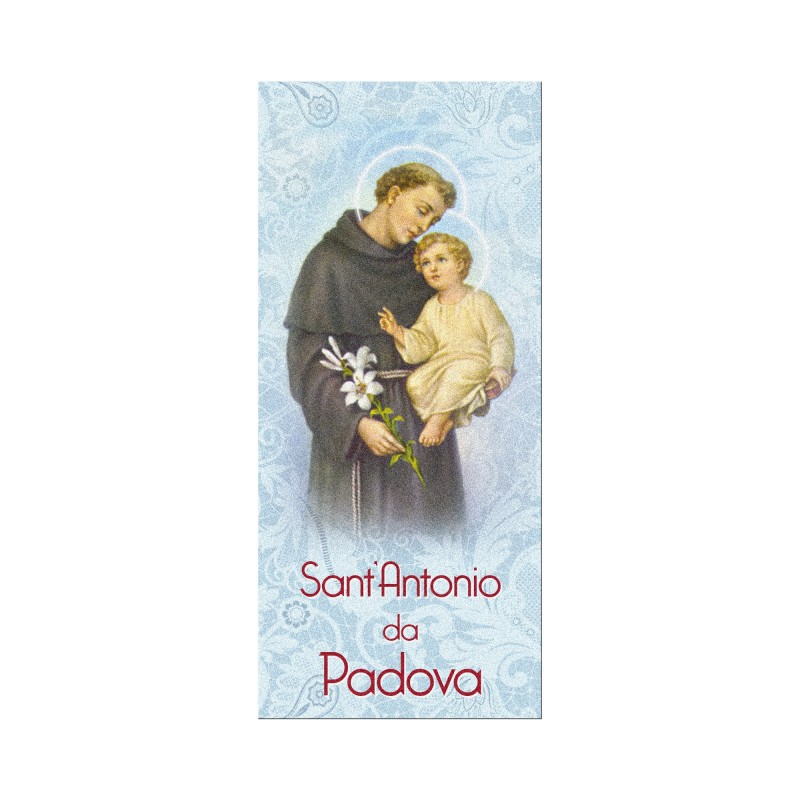 Segnalibro in pregiato cartoncino perlato di Sant'Antonio da Padova con preghiera a retro Segnalibro in pregiato cartoncino perlato di Sant'Antonio da Padova con preghiera a retro
