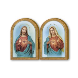 Dittico in legno del Sacro Cuore di Gesù e del Cuore Immacolato di Maria