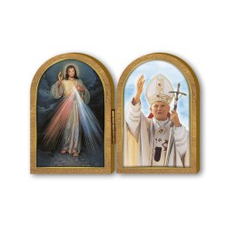 Dittico in legno di Gesù Misericordioso e Papa Giovanni Paolo II
