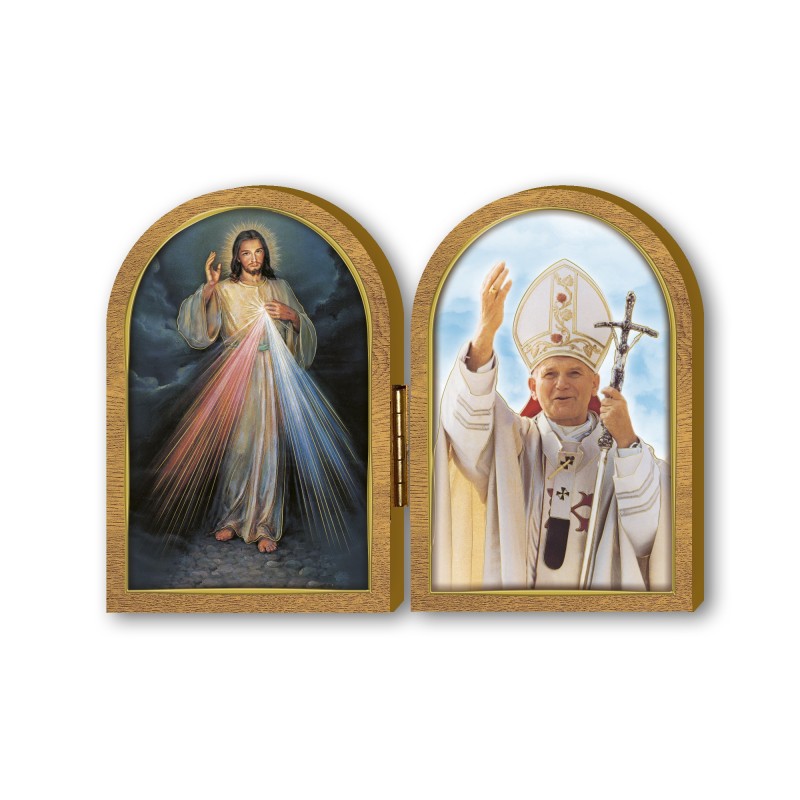 Dittico in legno di Gesù Misericordioso e Papa Giovanni Paolo II Dittico in legno di Gesù Misericordioso e Papa Giovanni Paolo II