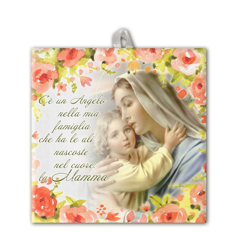 Piastrella in ceramica stampata quadrata 20x20 della Madonna con bambino