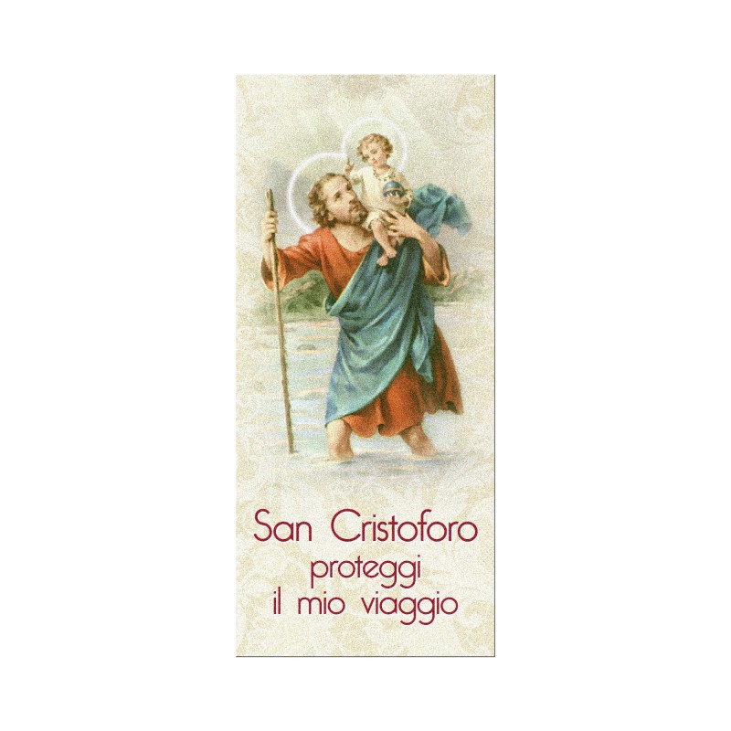Segnalibro in pregiato cartoncino perlato di San Cristoforo con preghiera a retro Segnalibro in pregiato cartoncino perlato di San Cristoforo con preghiera a retro